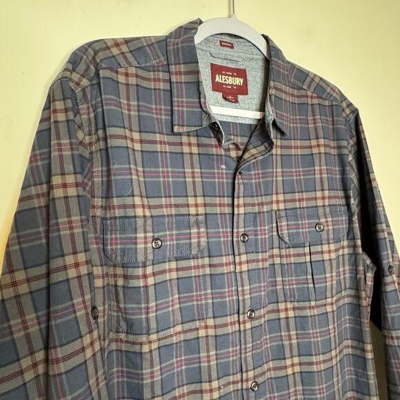 Alesbury Long Sleeve Button Up Flannel Shirt Blue Plaid Cotton Men’s Large NWOT - Picture 3 of 9